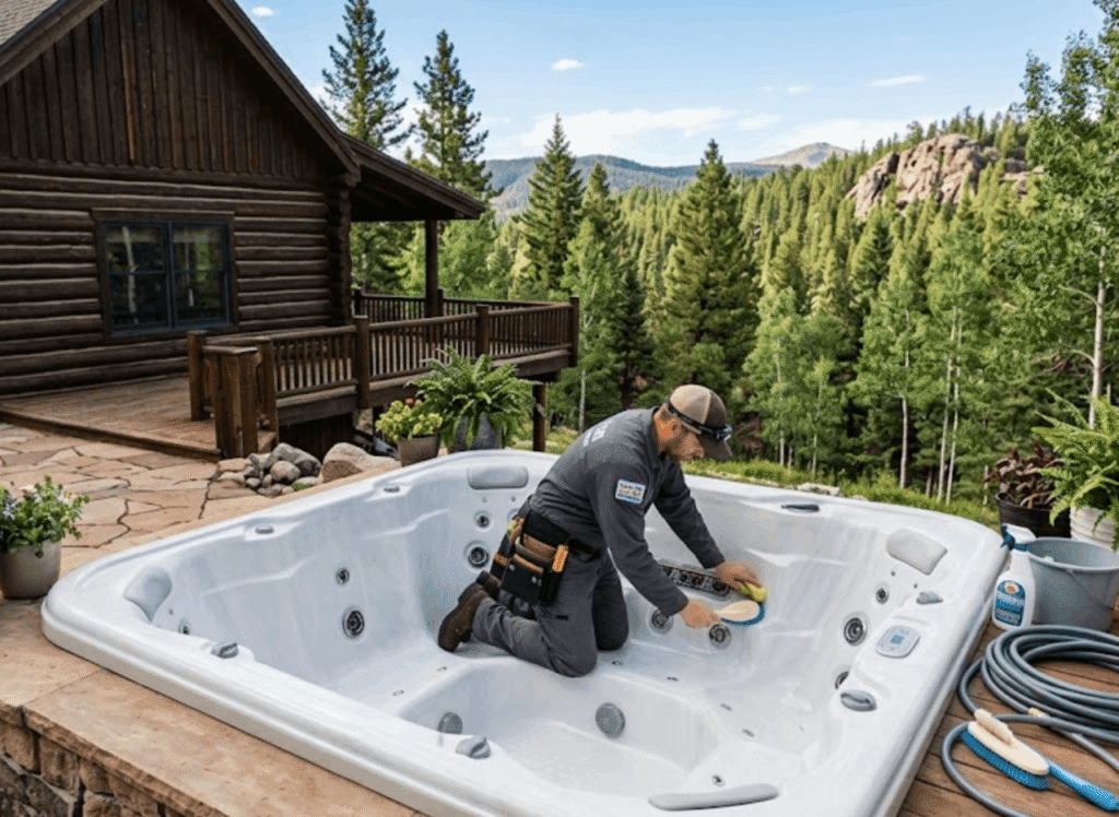 cleaning a drained hot tub