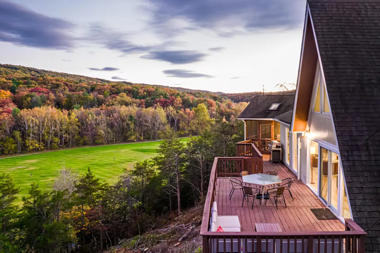 Deck overlooking autumn mountains at a Basye, Virginia vacation rental