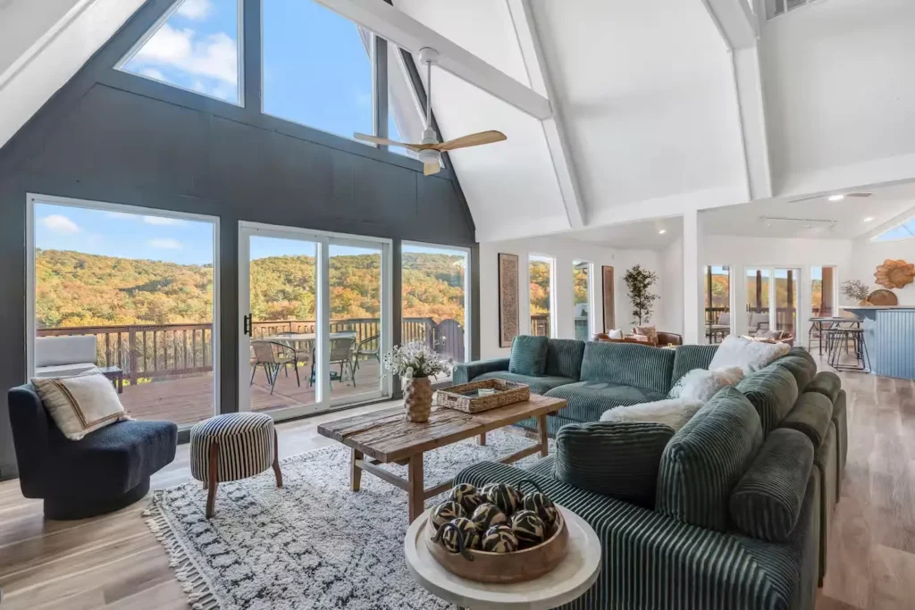 Living room with valley views at a Bryce Resort, Virginia cabin rental