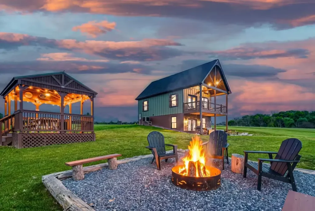 Fire pit and pavilion at a Page County, Virginia vacation rental
