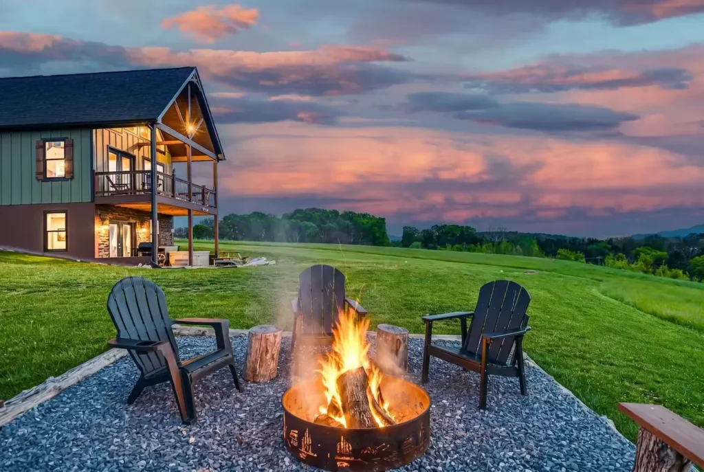 Luray, Virginia vacation rental with fire pit at twilight