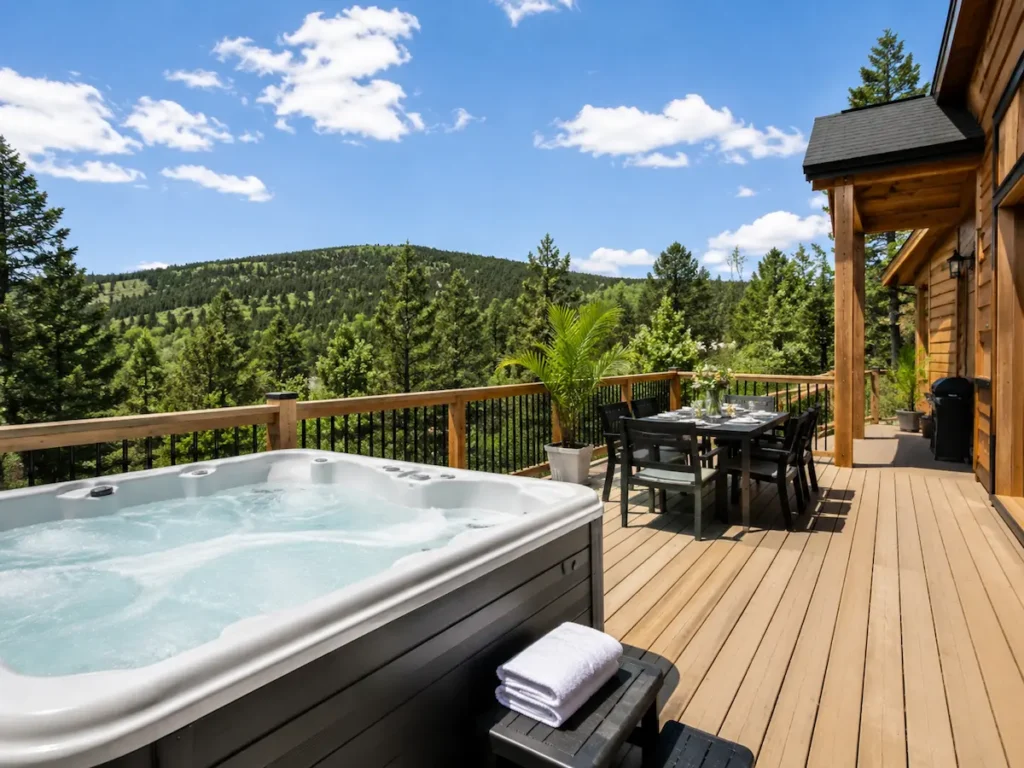 Clean, guest-ready hot tub on the deck of a Luray, Virginia vacation rental