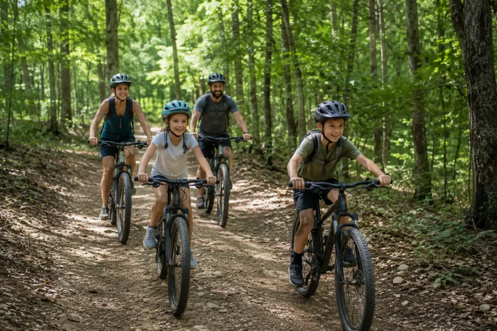 family mountain biking