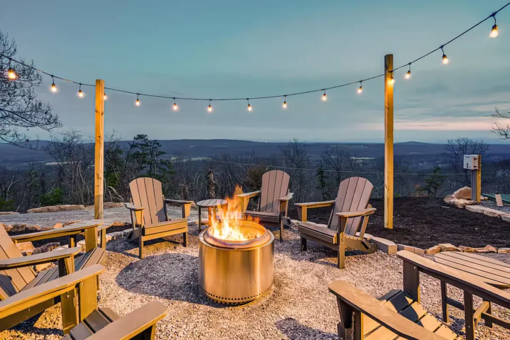 Outdoor firepit and seating area at a Shenandoah Valley vacation rental